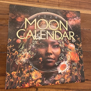 Calendario lunar 2026. Arte espiritual visionario, planificador de pared con calendario lunar astrológico.