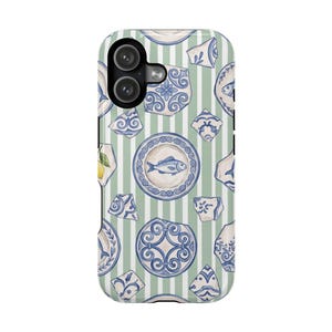 iPhone Mediterranean Ceramic Tile Pattern Phone Case for 17 Pro Max, 17, 16 Pro Max, 16, 15 Pro Max, 15 | Aesthetic MagSafe Cover Handyhülle