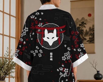 Inarizaki Anime Kimono, Cárdigan Haori japonés, Máscara de zorro Yukata, Chaqueta de kimono Sakura, Regalo de cosplay unisex, Ropa de calle