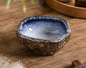 Juego de cuencos de cerámica de estilo japonés, cuenco rústico de gres para arroz, sopa, ensalada y cuenco para servir moteado hecho a mano de 345 ml.
