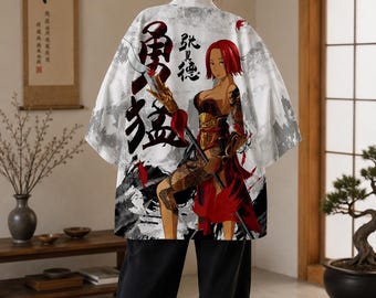 Chaqueta kimono de inspiración japonesa – Haori estilo anime, ropa urbana japonesa unisex, cárdigan kimono extragrande, regalo para fans del anime.