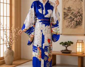 Kimono tradicional japonés – Elegante bata yukata floral para mujer / Talla única / Ropa de estar por casa y cosplay ligera - Kimono para mujer