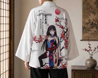 Kimono cárdigan de anime japonés para mujeres y hombres, chaqueta haori Harajuku, yukata de flores de cerezo, prenda ligera para el verano.