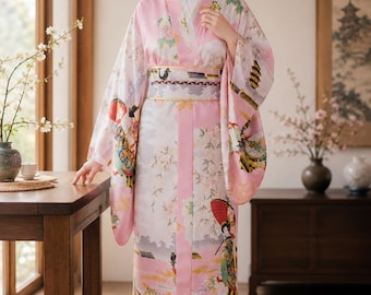 Kimono tradicional japonés – Elegante bata yukata floral para mujer - Talla única - Ropa ligera para estar en casa y cosplay - Estilo japonés - Regalo