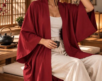 Cárdigan kimono japonés para mujer, bata ligera estilo yukata, ropa de estar por casa estilo boho de gran tamaño, pareo de playa de verano.