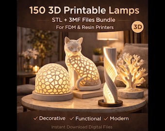 150 3D Printable Lamp  (STL + 3MF) Modern & Decorative Lamps Bundle  Instant Download