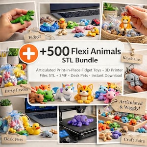 500+ Articulated Flexi Animals STL Bundle (Print-in-Place, Instant Download)