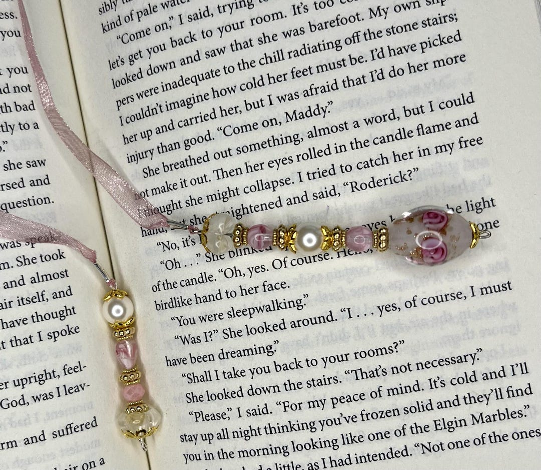 Pink Rose Extra Long Beaded Ribbon Bookmark-handmade Romantic Bookmark ...