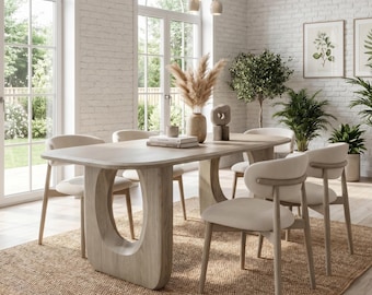 Mesa de comedor de roble blanco hecha a medida, muebles de madera maciza.