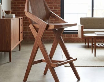 Solid Natural Wood Bar Stools: Modern Minimalist Kitchen Dining Chairs