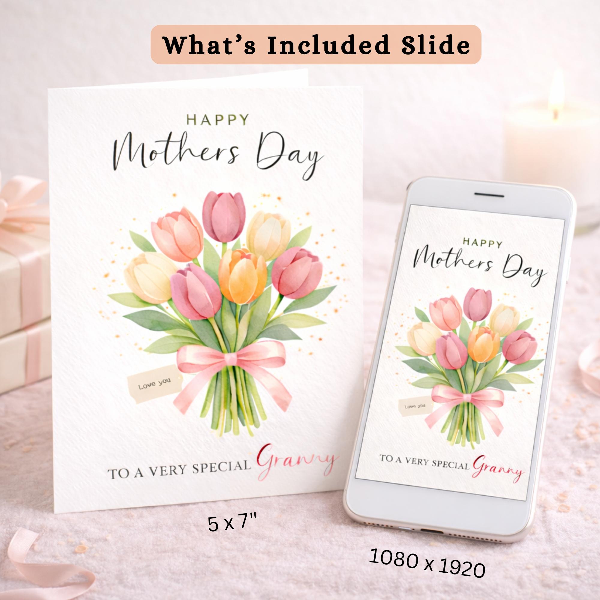 Editable Mothers Day Card UK, Printable & Evite for Mum Granny, Tulip ...