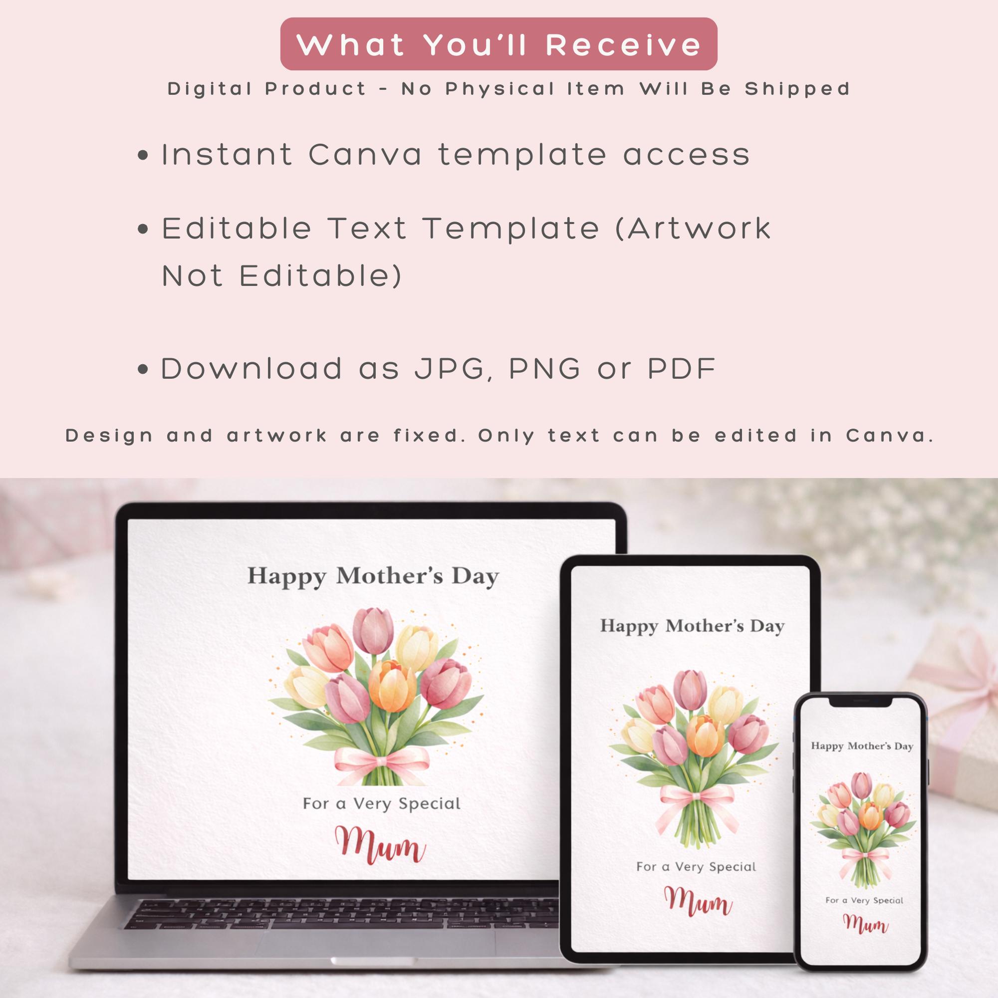 Editable Mothers Day Card Template, Printable Floral Mothers Day Card ...
