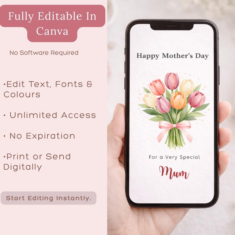 Editable Mothers Day Card Template, Printable Floral Mothers Day Card ...
