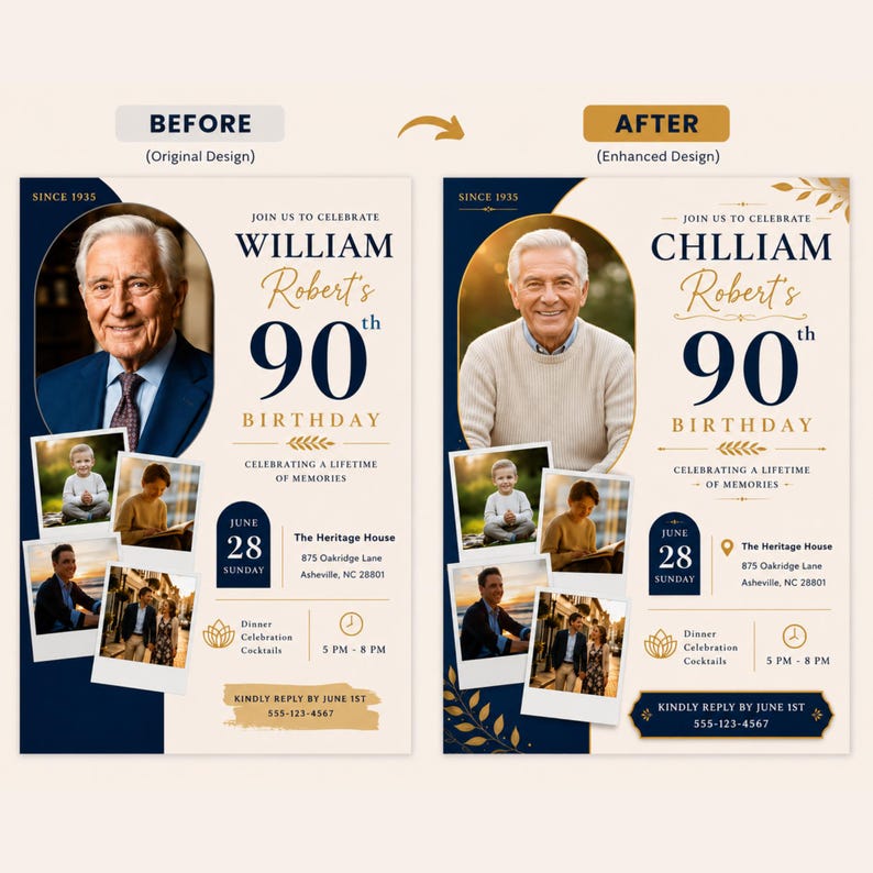 90th Birthday Invitation, Editable Photo Collage Canva Template ...