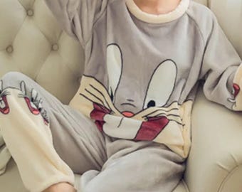 Flannel Pajama Set – Korean Cartoon Loungewear, Winter Sleepwear