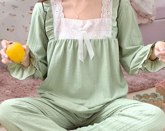Gingham Pajama Set | Women's Cotton Lace Sleepwear