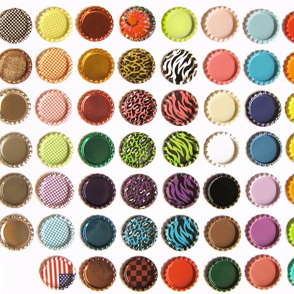 100 Flat flattened mix Double 1" colored bottle caps 55 colors to choose from