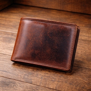 Vintage bruine leren portemonnee heren – RFID-beschermd slank, minimalistisch cadeau voor hem