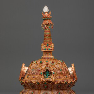 Köp gudomlig kopparbuddhistisk stupa | Handgjord helig relik i Himalaya