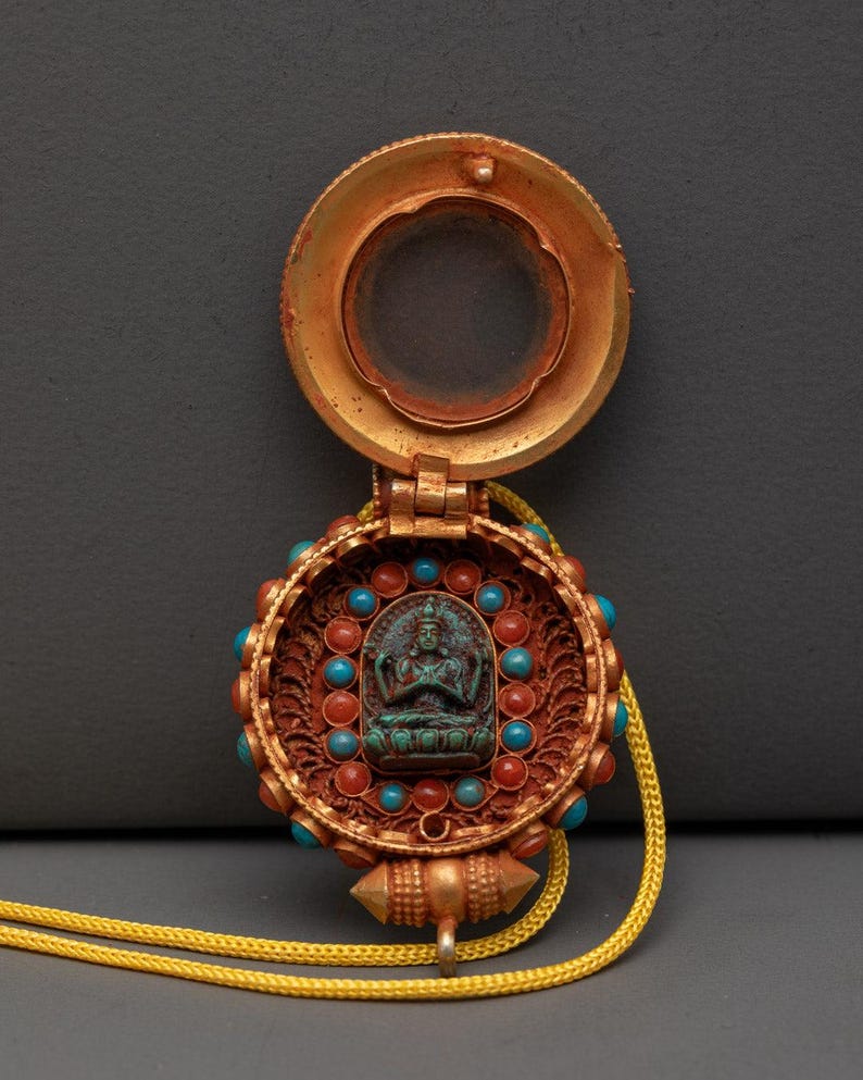 Tibetan Buddhist Chenrezig Locket | Gold-plated Amulet Representing - Etsy