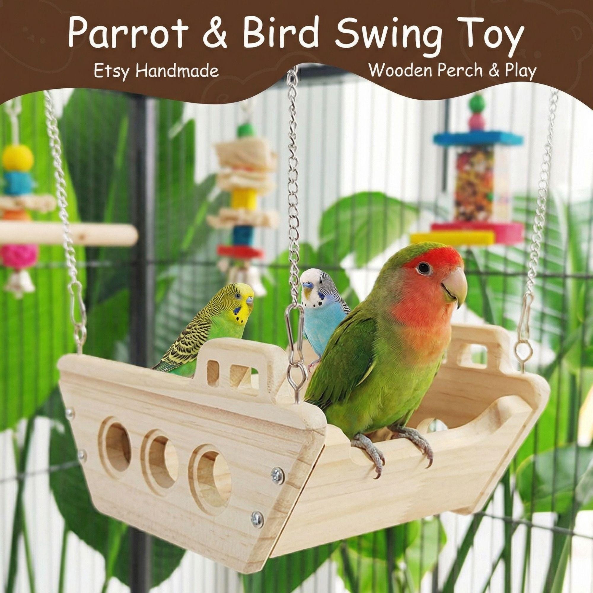 Wooden Parrot Boat Playground, Hanging Bird Perch Swing Toy, Natural ...