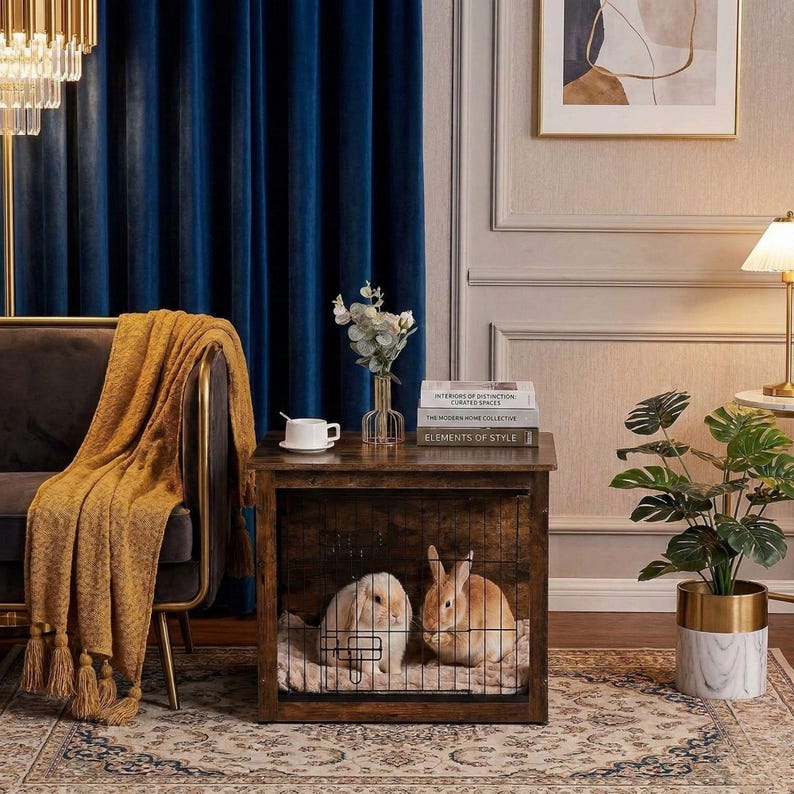Modern Rabbit Hutch End Table, Wood Bunny Cage Furniture, Rustic Small ...