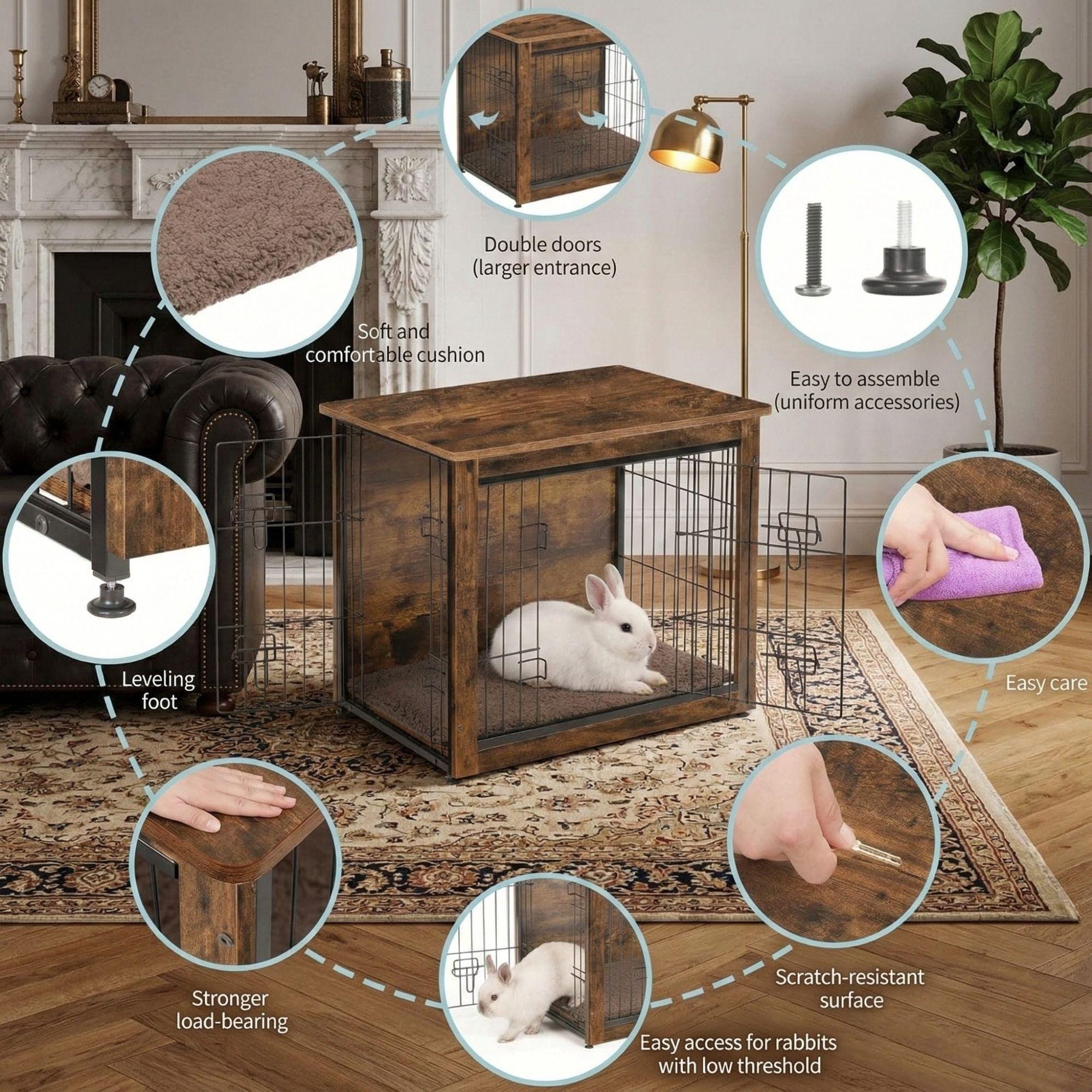 Modern Rabbit Hutch End Table, Wood Bunny Cage Furniture, Rustic Small ...