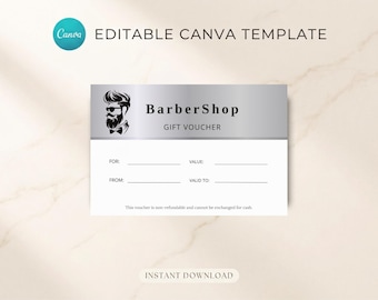 Luxury Barbershop Gift Voucher, Editable Canva Template (Digital Download)