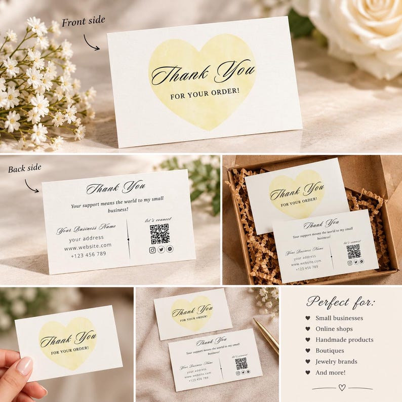 Editable Heart Thank You Card Template, Canva Small Business Insert ...