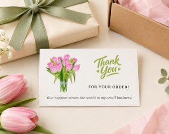 Carte de remerciement florale à imprimer, encart pour emballage de petite entreprise, bouquet aquarelle
