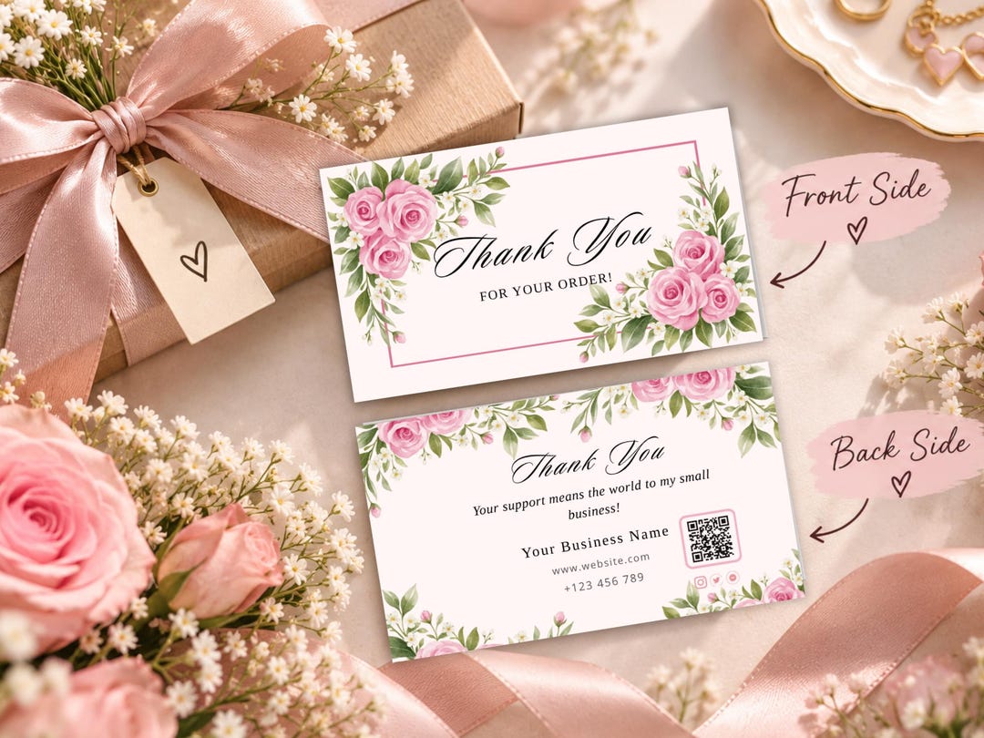 Editable Floral Thank You Card Template, Canva Small Business Insert ...