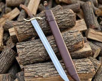 Handgefertigte mittelalterliche Kurzschwert-Replika – handgeschmiedetes Messer aus Kohlenstoffstahl mit Lederscheide, historisches Cosplay-Requisit