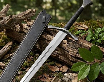 Handmade Medieval Style Sword with Leather Sheath, Fantasy Collectible Blade, Artisan Crafted Display Piece, Unique Gift for Him