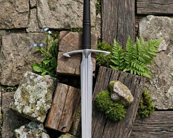 Handmade Doomspire Fantasy Sword, Medieval Steel Blade, Black Leather Sheath, Display Piece