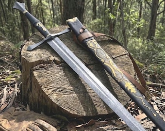 Handmade Fantasy Style Sword with Decorative Scabbard, Medieval Inspired Steel Blade, Collector Display Piece, Custom Crafted Decor Gift