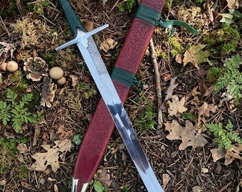 Handmade Falchion Sword, Carbon Steel Blade, Fantasy Longsword, Leather Scabbard