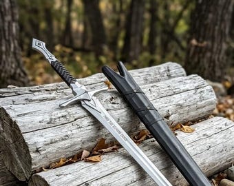 Hand Forged Stygian Liege Sword, Dark Fantasy Carbon Steel Longsword, Collectible Scabbard