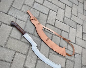 Hand Forged Egyptian Khopesh Sword with Leather Sheath, Handmade Ancient Style Curved Sword, Medieval Decor Gift, Collectible Display Piece