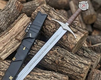 Accolade Sword of the Knights Templar High Carbon Steel, Leather Scabbard Collectible cosplay replica