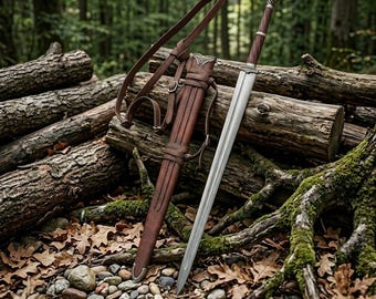 Handmade High Carbon Steel Ranger Sword with Leather Scabbard – Medieval Cosplay Knight Decor