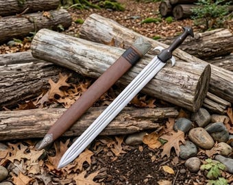 Hand Forged Viking Sword: 31" Reborn Bronze Style Blade, Rosewood Handle, Scabbard