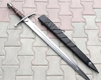 Handmade Medieval Style Sword with Leather Wrapped Sheath, Fantasy Long Sword Decor, Collector Display Piece, Cosplay Gift