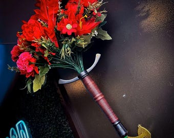 Handmade Steel Bouquet Sword, Gothic Fantasy Wedding Display, Leather Grip Art Sculpture