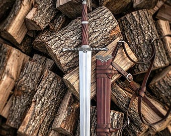 Handmade High Carbon Steel Ranger Sword with Leather Scabbard – Medieval Cosplay Knight Decor