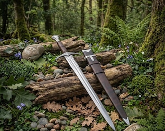 Handmade Medieval Long Sword with Leather Style Sheath, Fantasy Collector Display Piece, Artisan Crafted Decor, Cosplay Gift