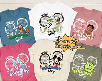 Disney All Characters Birthday Shirts 2026, Disneyland Bday Trip, Custom Birthday Mom & Girl Matching Tees, Birthday Disney Shirts for Group