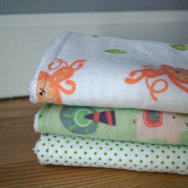Monkey Burp Rags - Baby Boy Burp Cloth Set - Jungle Baby Gift - Green & Orange - LAST ONE - CLEARANCE