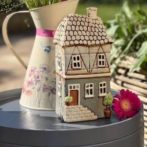 Grey Ceramic Brick House Candle Holder