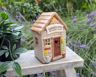 Grey Ceramic Garden Shed Candle Holder