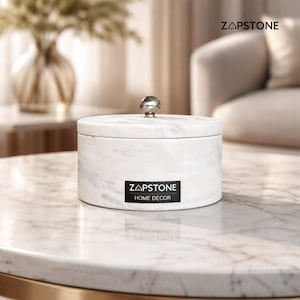 White Marble Storage Jar with Lid, Luxury Marble Vanity Container, Silver Knob Jewelry Box, Elegant Bathroom Decor, Coffee Table Accent